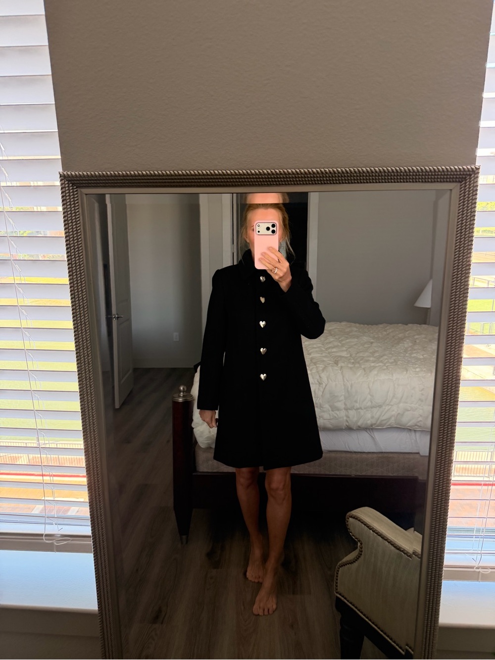 Love Moschino Black Women's Coat with Heart Buttons